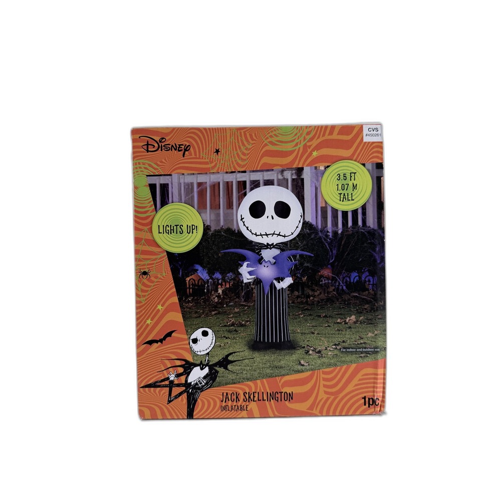 Disney Jack Skellington holding a Bat Halloween Inflatable‎ 3.5 FT Lights Up NEW
